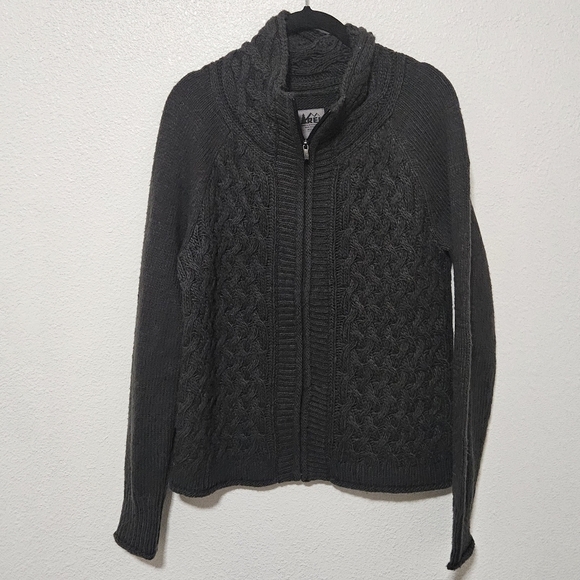 REI zip up cable knit sweater size med wool blend - Picture 1 of 14